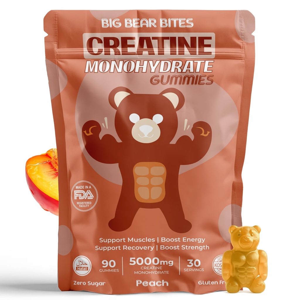 男性和女性的Creatine Monohydrate Gummys – 5000 mg 的Creatine Gummys – 配方糖, Gluten Free & Halal – 90 pack 的预选和肌肉恢复 – 桃花瓶