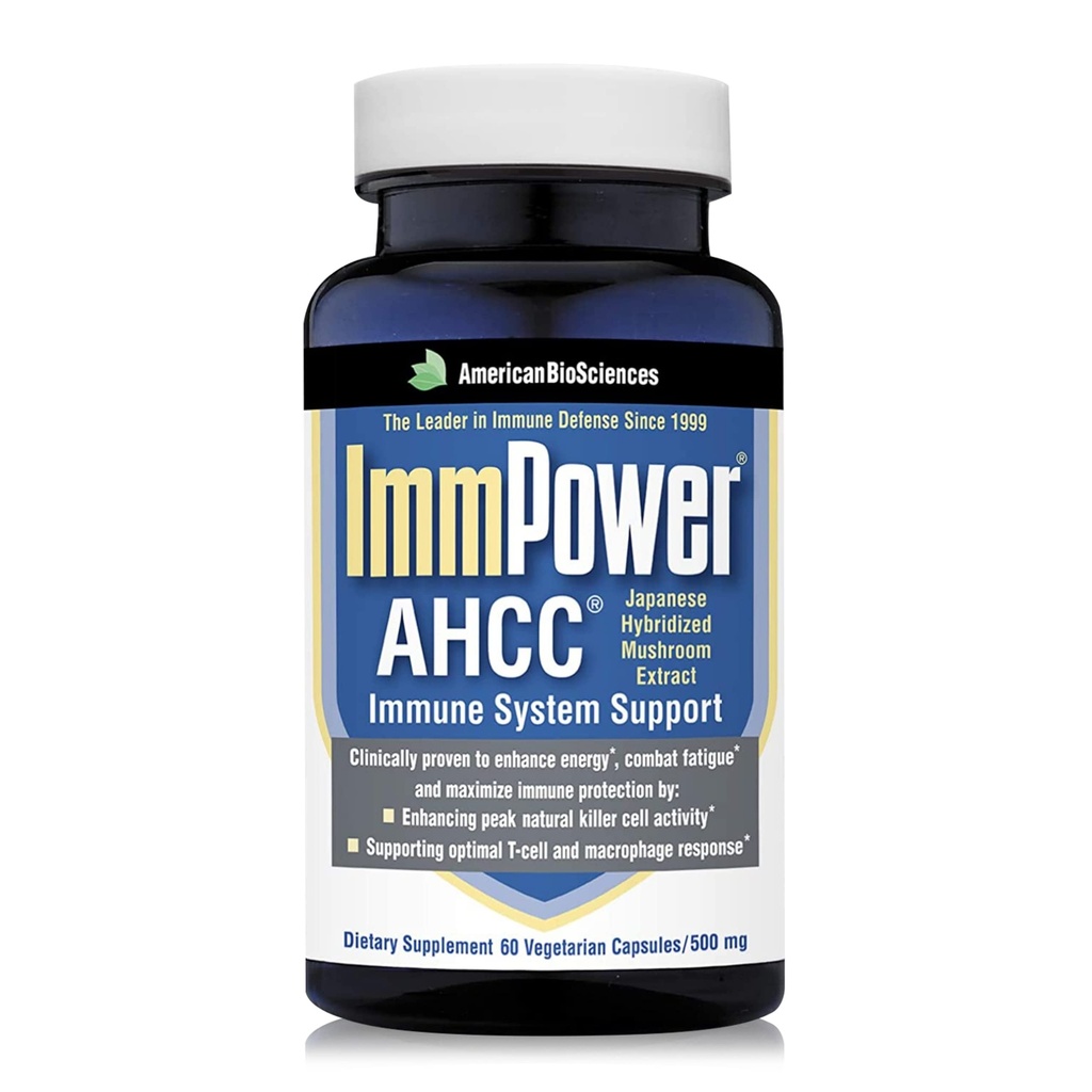 美国生物科学 ImmSciences Immpower AHCC 草药蘑菇补充剂,每瓶500毫克用于免疫支持,维持自然杀手细胞活动,包1,60 Veggie Capsules