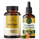 HERBAMAMA 红色圣物和图尔克基(Red Sage and Turmeric Kit) - 1200 mg 红色圣物丹 沈 Capsules & Turmeric Curcumin Drops 2 fl oz - Vegan,非GMO,糖和无酒精 - 2 Pack