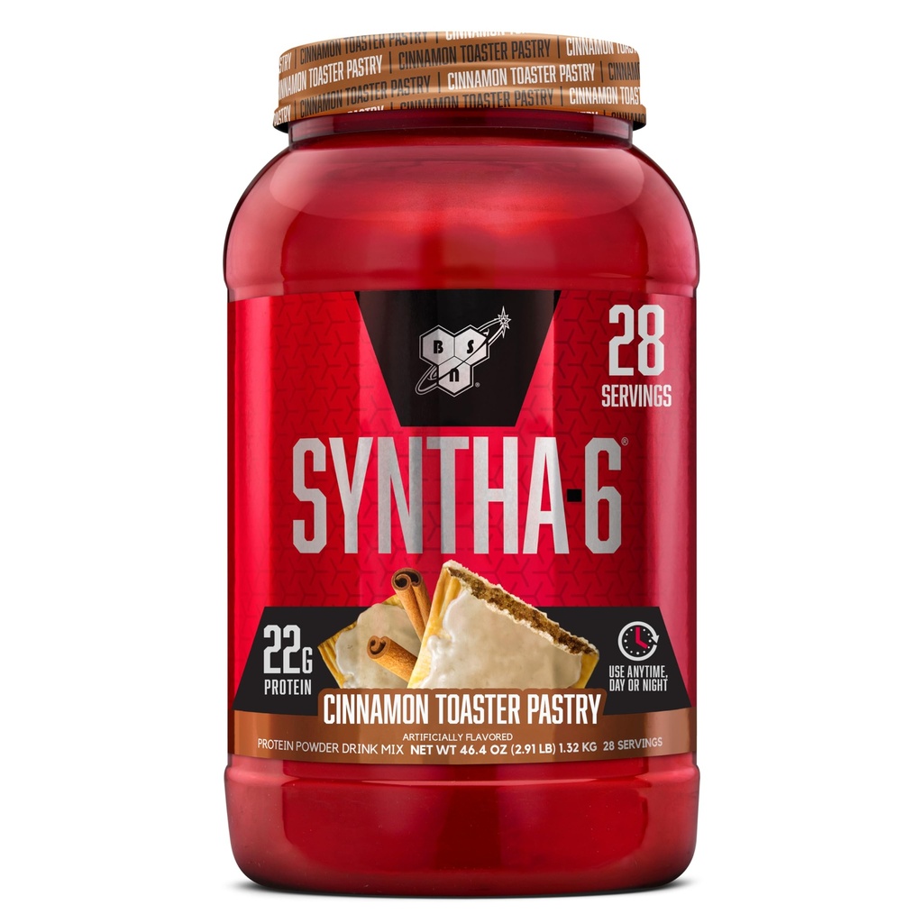 BSN SYNTHA-6 蛋白质粉末配有6g的纤维,Whey蛋白,Micellar Casein,牛奶蛋白隔膜,5g Fat,肉桂烤面包,28种服务(包装5月 Vary)