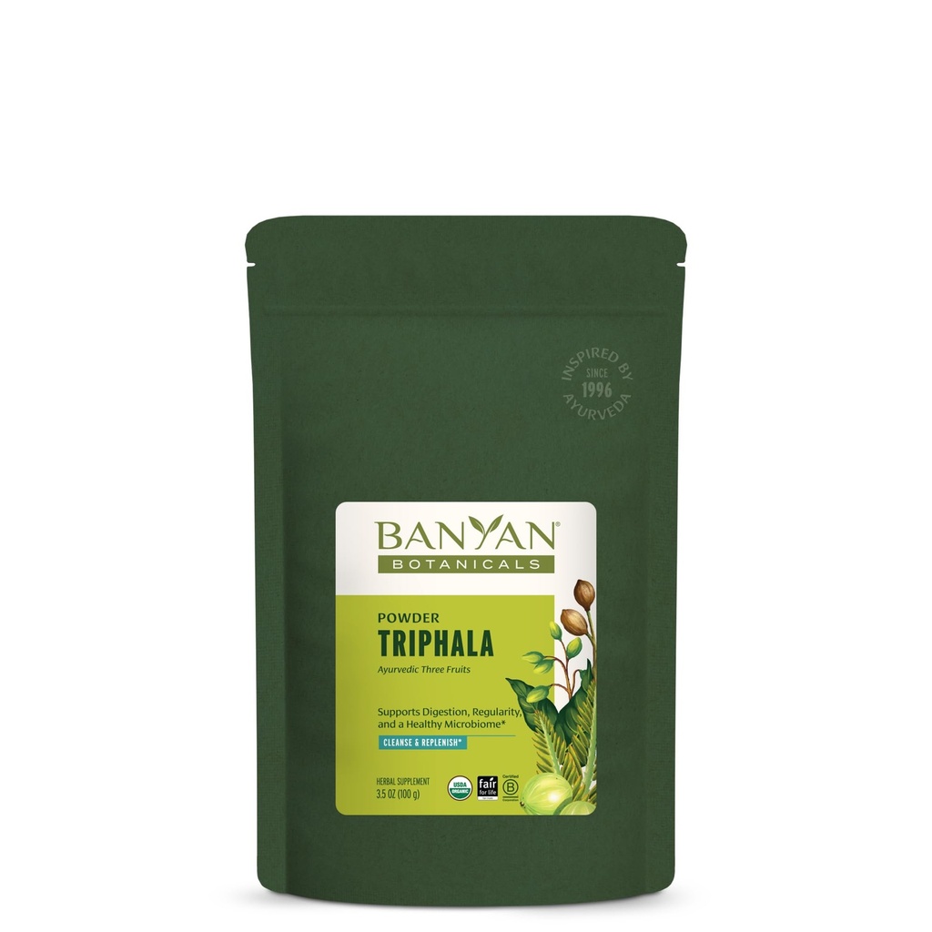 Banyan Botanics Triphala Powder - 有机文摘增刊,配有Amla,Haritaki & Bibhitaki – 文摘,Colon支持与健康 Gut Microbiome * - 3.5 oz - 非GMO 可持续来源 Vegan