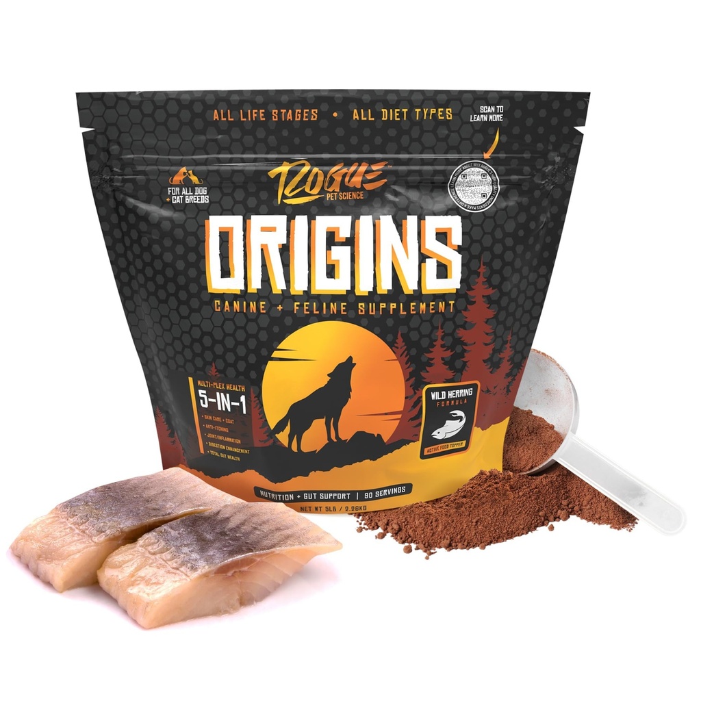 ROGUE PET 科学起源 5-in-1 Dog 补充 - 粉末食品 Topper w/Natural Omega 3 鱼油 - 支持健康消化,皮肤,和 Coat - 帮助减少痒症和联合炎症(5磅)