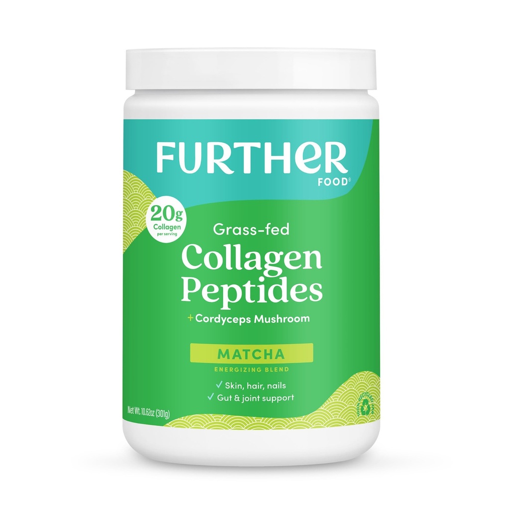 进一步的食品火柴 Collagen Peptides Powder - 有机火柴和全天能源的Cordyceps,精神清晰度和豁免度以及古特健康、联合、皮肤、毛发和钉子 10.62 oz