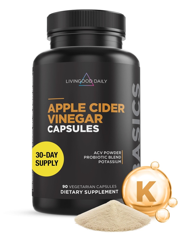 Livingood Daily Apple Cider Vinegar Capsules with The Mother (1500mg) - ACV (英语). 女性和男性配有抗生素和钾的药丸 -- -- 支持古特健康、文摘、Appetite和Wight -- -- Vegan,90卡普勒
