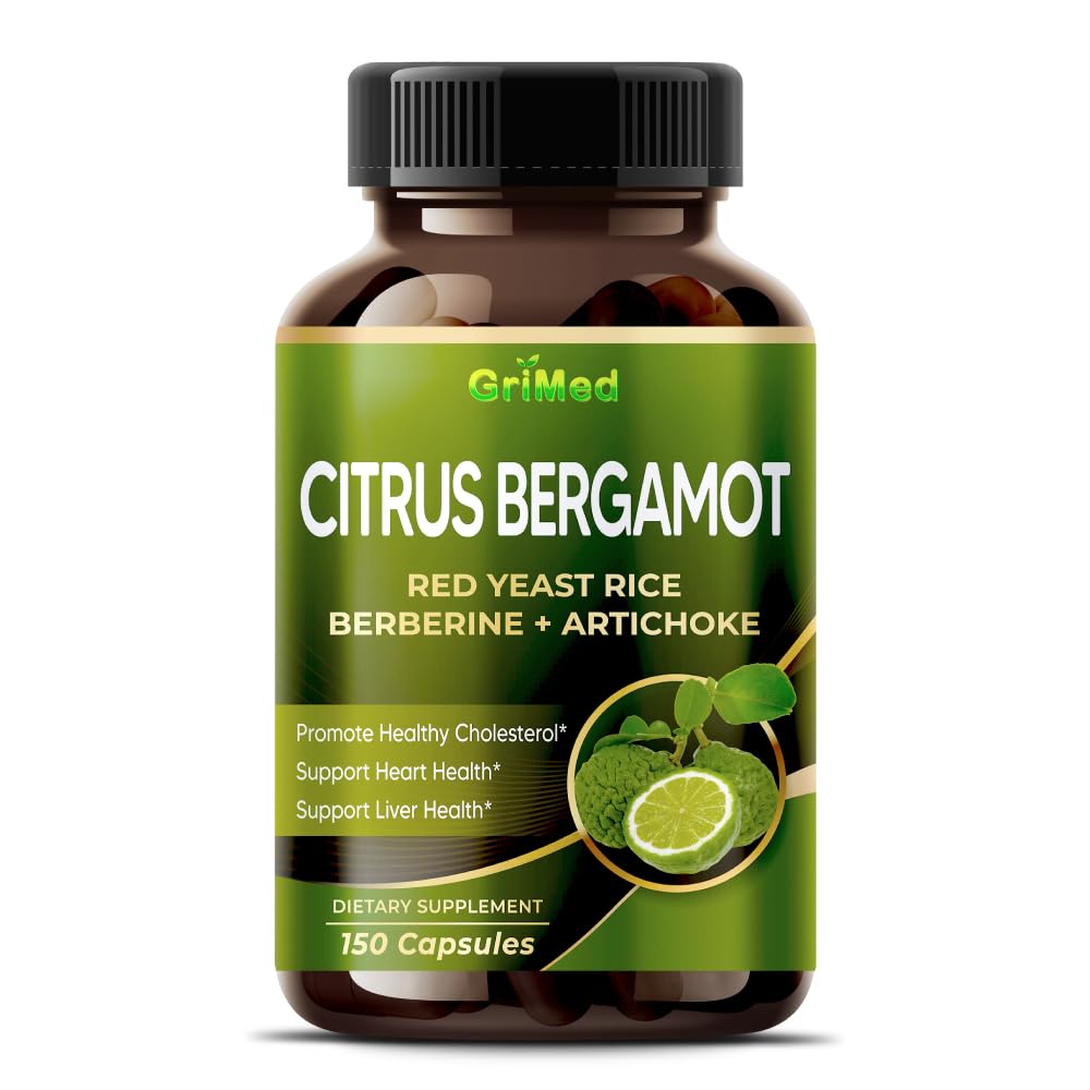 Citrus Bergamot 50:1 提取 20,400mg 与红叶大米,蒜类,Artichoke 健康胆固醇,心脏健康 - 在美国制造(150 count of 1)