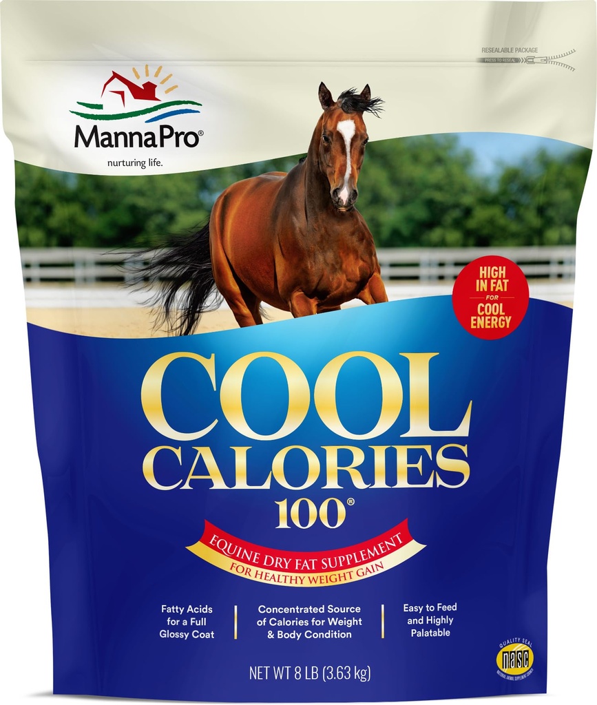 Manna Pro Cool Calories 100 – Equine Fat 补充马匹,支持健康体重增益,肌肉维持和光辉大衣,聚焦干脂肪Calorie Booster,低星方程式,8磅袋