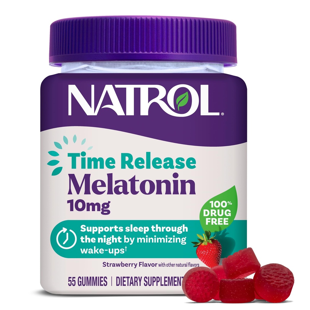 Natrol 10 mg Melatonin Gummys,《成人时间释放睡眠》,《最小程度的醒来》,《草莓味》,《55个伯爵》,《55天供应》