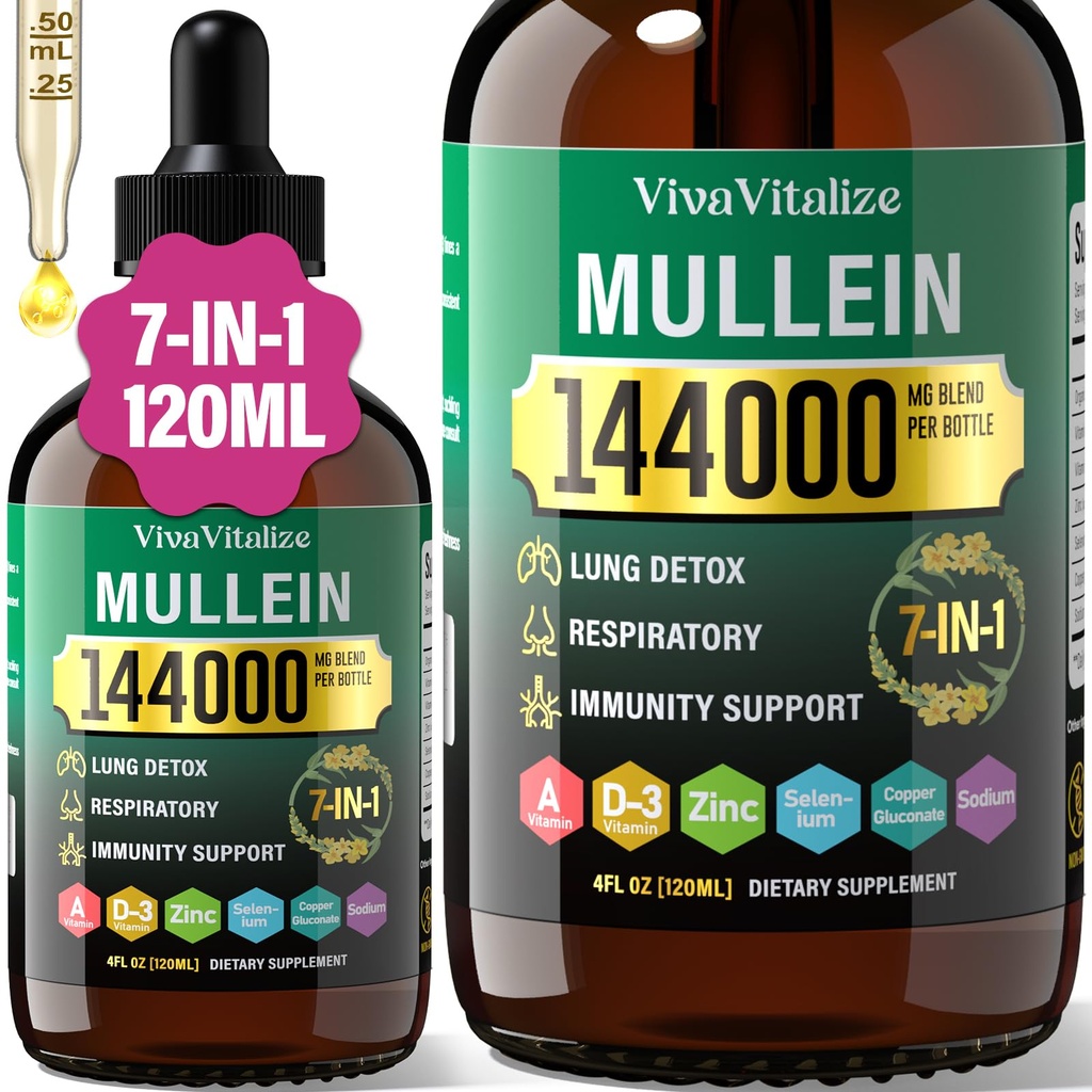 Mullein Dropps for Lungs, 144000mg Mullein Leaf提取物 for Lungs Cleanse and Respirary 函数 健康呼吸器,消化系统,天然草药补充糖和无酒精,120天供应