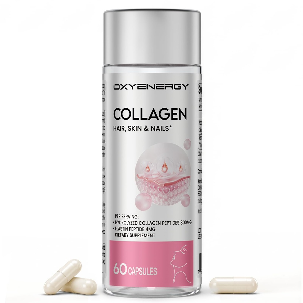 供妇女使用的氧化能Collagen Pepteides Capsules,800mg 水解Collagen(第一类)加Elastin Pepteides,60 Collagen Pills 推广头发,Nail, Skin, Colágeno en Capsulas