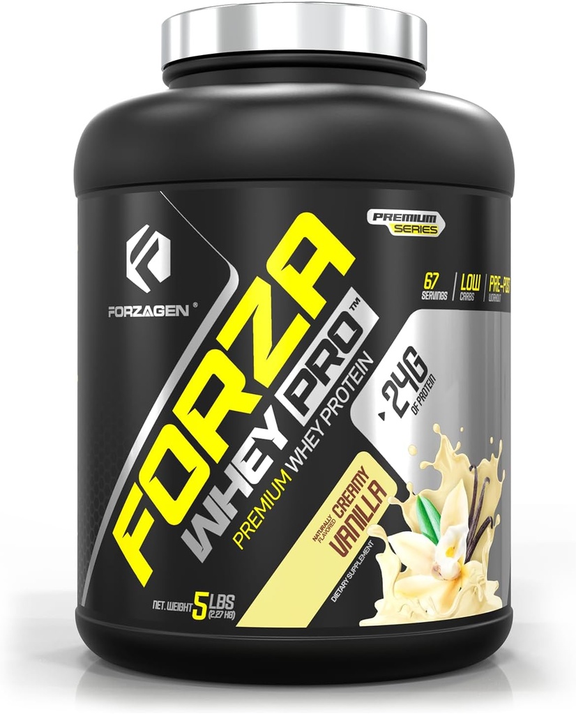 Forzagen Whey PRO 低碳蛋白粉 – 24g 蛋白质/每服24克,无添加糖,无胶质,对摇摆和混合的保温,男女,BCAA → 香草,5磅(67枚)