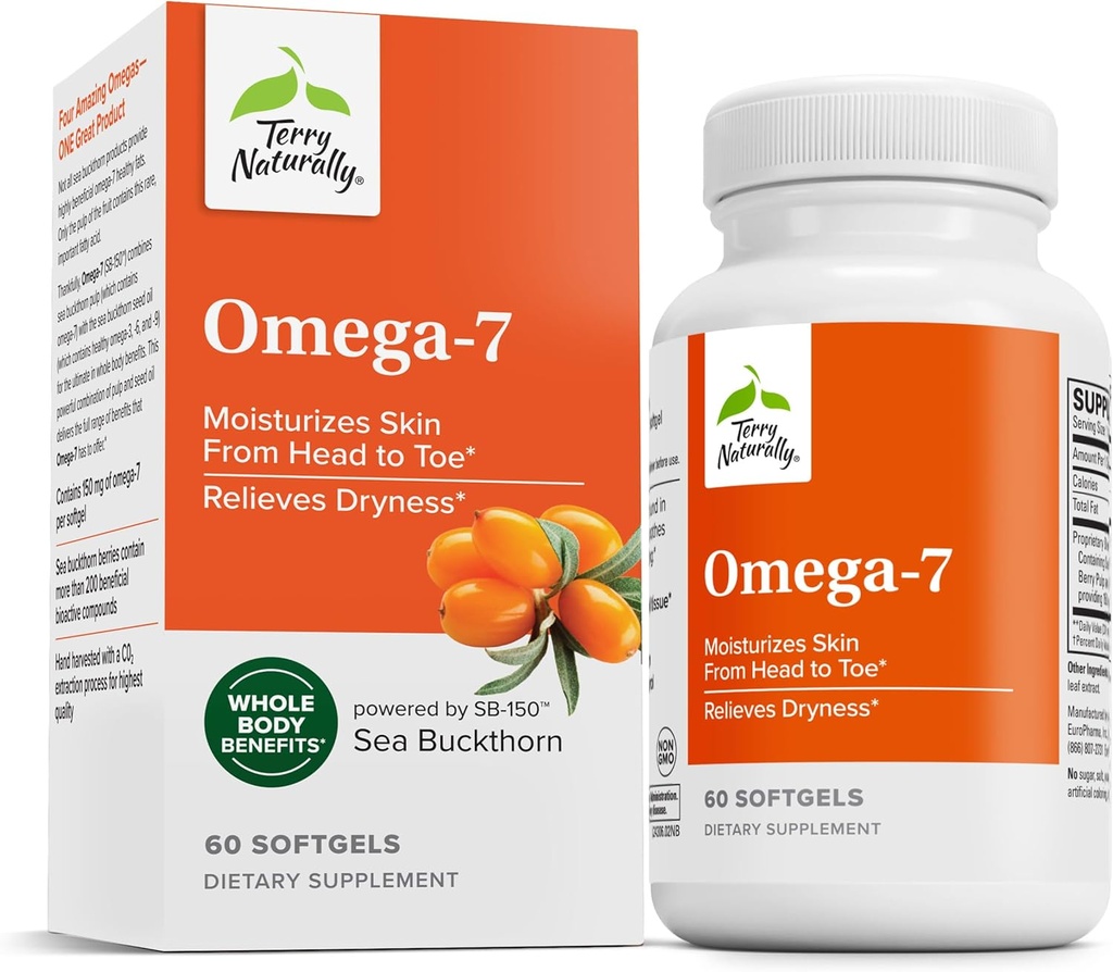 Terry Natural Omega-7 - 配有基本脂肪酸的膳食补充剂 - 配有Sea Buckthorn, Berry 纸浆和种子油的营养补充剂 - 60 Softgels (Pack of 2)