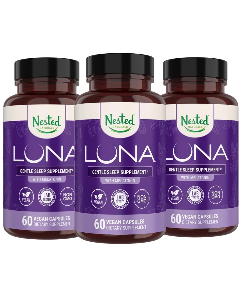 Nested Naturals Luna Herbal Sleep Suppos with Melatonin, Valerian Root, Chamomile 180 Vegan Capsules (3-Pack) - 60 Capsules Per Bottle (原始内容存档于2013年).