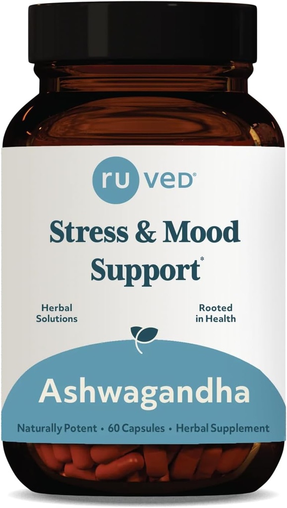 Ruved Ashwagandha Capsules -- -- 男女有机Ashwagandha根提取补充剂,肾上腺健康和总体健康500毫克/罐头 -- -- 60个蔬菜卡普莱(1个计数)