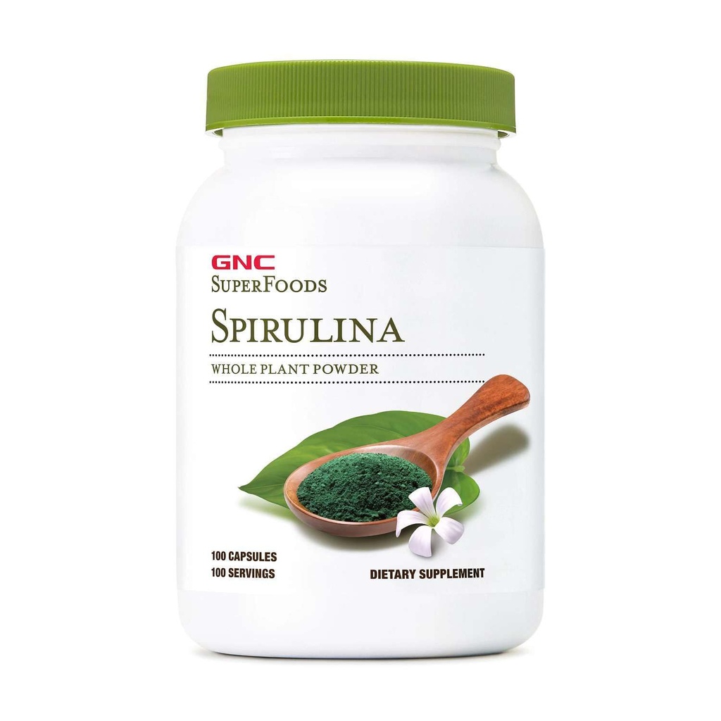 GNC 超级食品 Spirulina 整个工厂粉末罐头,100个卡普尔,100个服务店