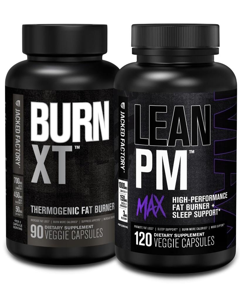 Jacked Factory Burning XT 热致性脂肪燃烧器 - Appetite Natropic Energy Boster (90 Capsules) & Lean PM Max 高性能体重损失,睡眠支持 QQ (120 Capsules)