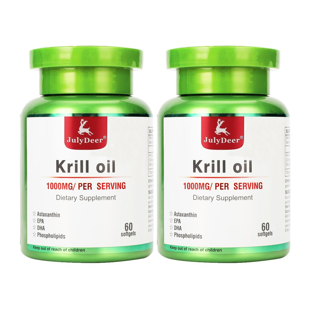 2瓶 南极磷虾油 1000毫克,配Omega-3s EPA, DHA, Astaxanthin and Phospolipids 60 Softgels Supplement No Fishy Aftertaste for Joint, Heart, Brain and Adminival - 120 Softgels 配音器