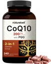 NatureBell CoQ10 200mg 与 PQQ, 240 Veggie Capsules QQ 稳定高吸收形式 – 抗氧化剂支持心脏, & 能量健康 – 额外强力 Coenzyme Q10 补充