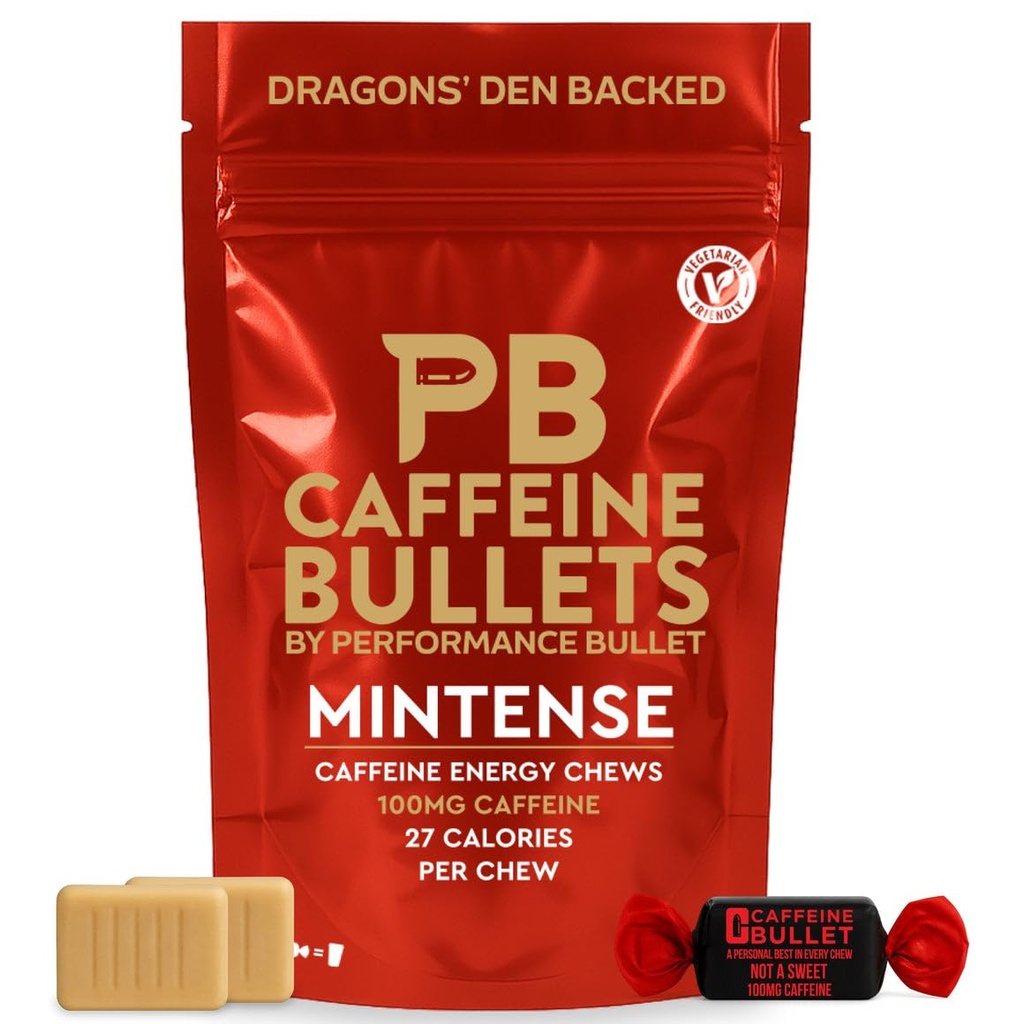 Cafeine Bullet Energy Gel 升级 - Mint Chews *16 – 更快的脚踏板和胶块. 100mg Per Service - Sport Science for Running, Cycling, Gaming & Pre Working Endurance Kick.