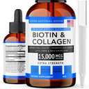 超级天然商品 Biotin & Collagen 维生素 - 发型损失、口腔健康、抗衰老、皮肤护理和钉子 - 在美国制造、非GMO和残忍无毒(4 Ounce-15 000mcg)