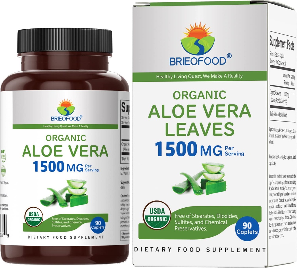 Brieofood 有机Aloe Vera 1500mg, 45 services, 蔬菜, Gluten Free, 90 蔬菜片