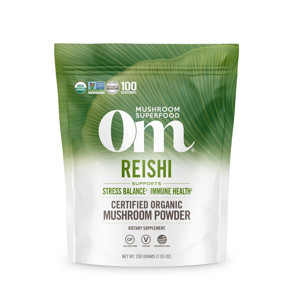Om 蘑菇超食品 Reishi 有机蘑菇粉 百种服务 抗压力和免疫健康有机适应剂粉