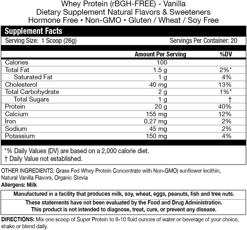 Fortifeye Super New Zealand Grass Fed Whey 蛋白质Vanilla Flavor, 20 services, 1 pack - 非成熟的有机草药Fed Whey 蛋白质粉用于工作,运动营养和改进免疫系统