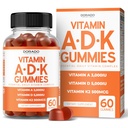 ADK Gummys 维生素 D3 K2(60 糖无胶) 维生素 D3 K2 1000iu/5000iu - 配有D & K的补编 - 10 Vegan 补编 - 美味的Raspberry Flavor - 非GMO & USA Made - 60 Counter