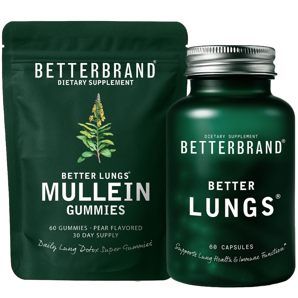 Betterbrand Better Lungs Health Pack - BetterLungs & Mullein Gummys - 完整的呼吸健康包: BetterLungs & Mullein Gummys - 30日供应