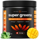 NutraChamps 超级绿色粉末 超级食品 20+ 有机绿色蔬菜 整食品 小麦草 螺旋藻 氯亚基 抗氧化剂 消化酶 和 Probiotic Blends(9.0 OZ,芒果)