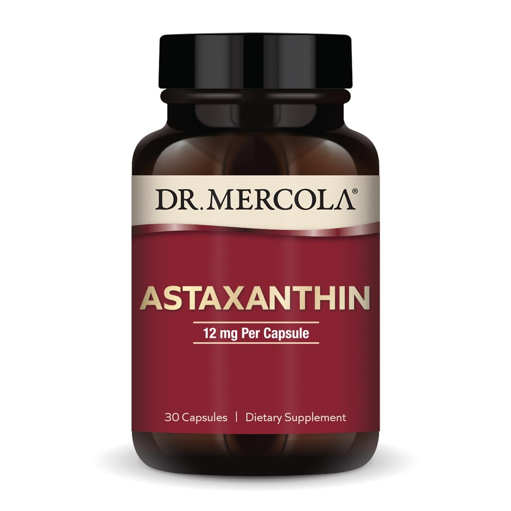 Mercola Organic Astaxanthin博士 - 12 mg Astaxanthin - 强抗氧化剂支持 - 有机微藻萃取 - 非GMO,无糖和无豆 - 30 capsules(30枚)