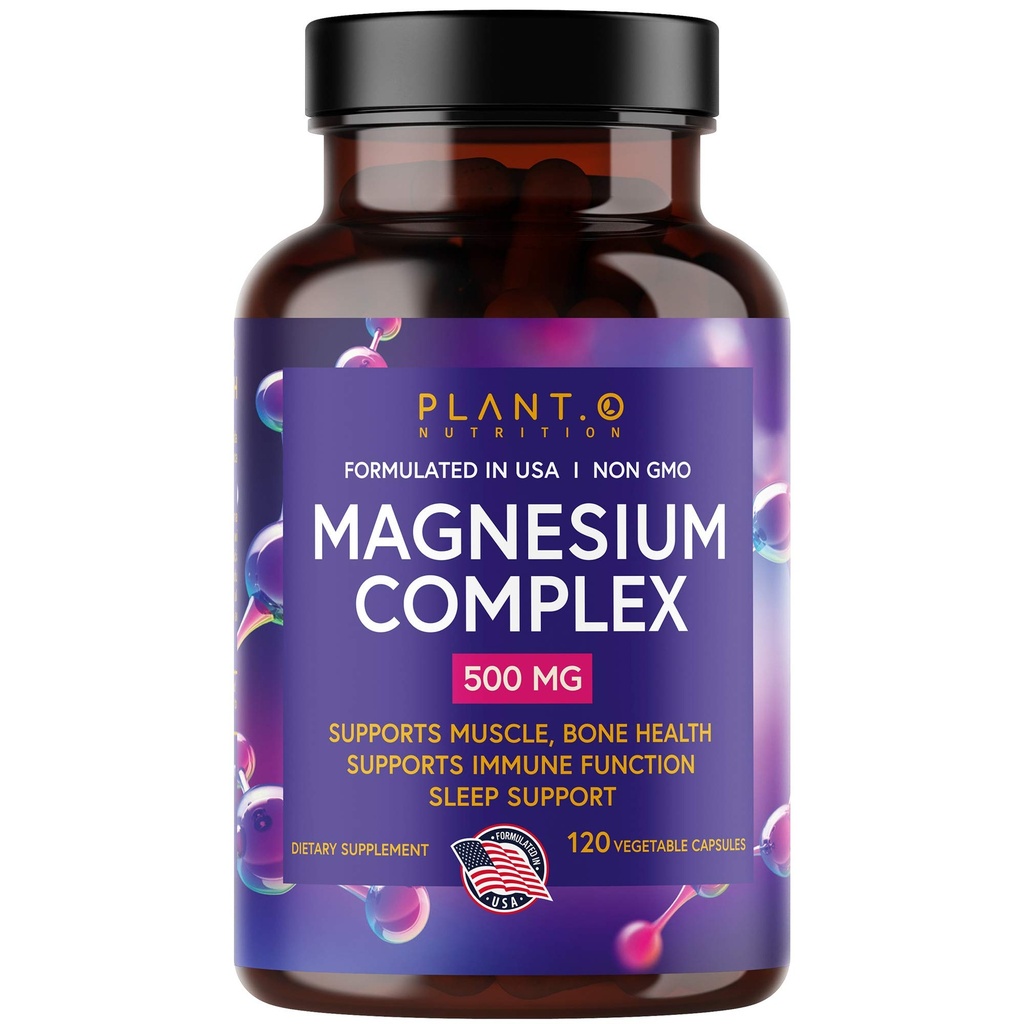 Plant.O Premium Magnesium Supplement [Vegan Oxide & Citrate,500mg] 高吸收性睡眠综合体, 冷静,肌肉放松器,自然能源,N-GMO 120 Veggie Capsules