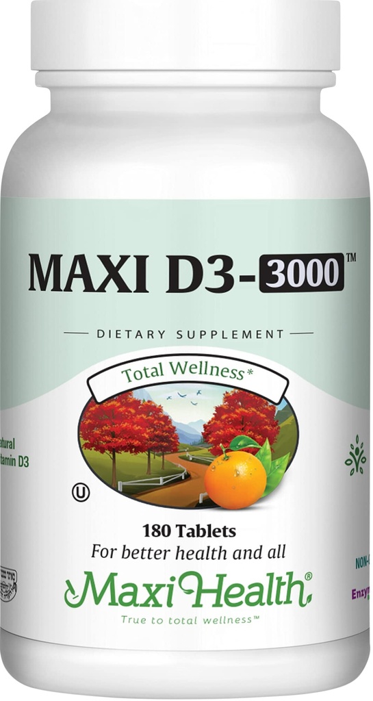 Maxi 健康 维生素 D3 3000 IU 75 mcg 维生素D 健康骨骼,牙齿,免疫支持补充剂 - VIT D3 容易吞咽非GMO,男女补充剂 - Kosher(180片)