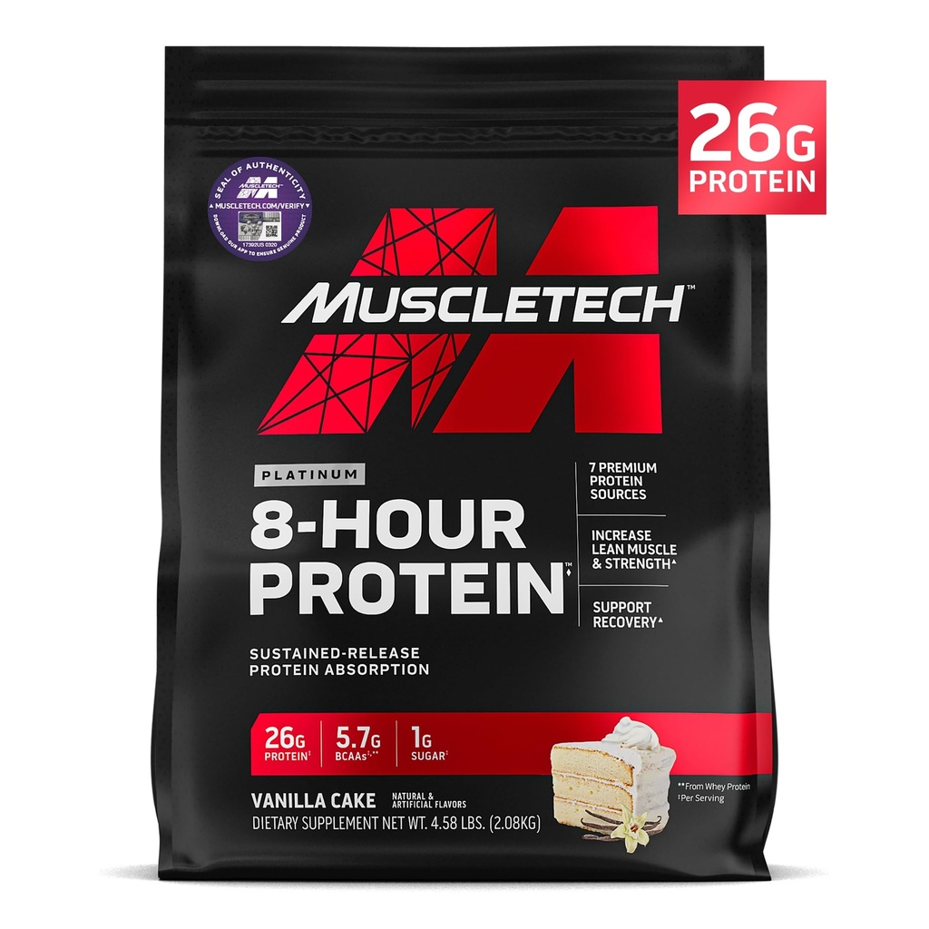 肌肉Tech Platinum 8-Hour 蛋白粉 - 7 Premium 蛋白质源与Whey & Casein 蛋白质用于增强精液、强力和增强恢复 - Vanilla Cake, 50种服务