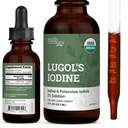 有机 Lugol 碘、碘和碘钾 2% 溶液 3000 mcg - 用于支持甲状腺素的液态补充滴液 女性和男性,代谢体健康,解毒杆菌 - 非GMO, 395 services (2 Oz)