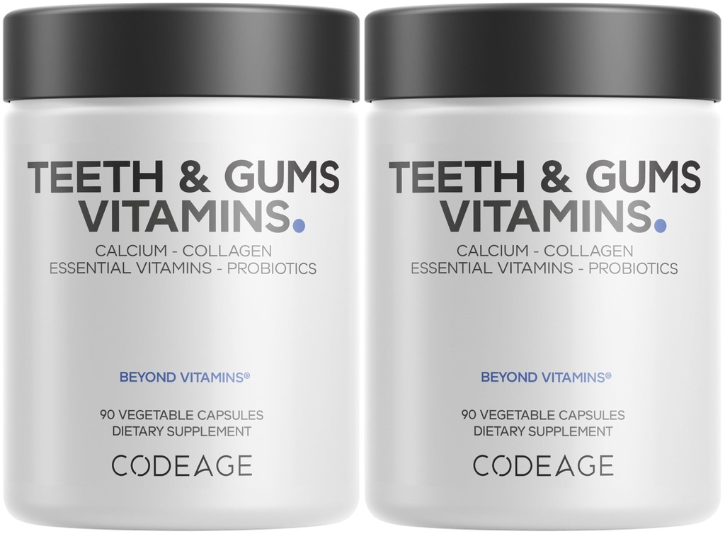 密码牙和胶类维生素+口腔真菌补充剂-全食钙,Collagen,Potasium,维生素C,D3,K2,锌-口腔护理和牙科多维生素补充剂-2包
