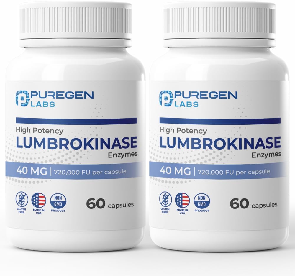 纯基因实验室 Lumbrokinase 40mg / Capsule HighPotency 补充 + 高活性 Lumbrokinase 酶 → 无有害添加剂 → 非GMO → Gluten Free → 在美国制造 - 总计 120 个蔬菜 Capsules