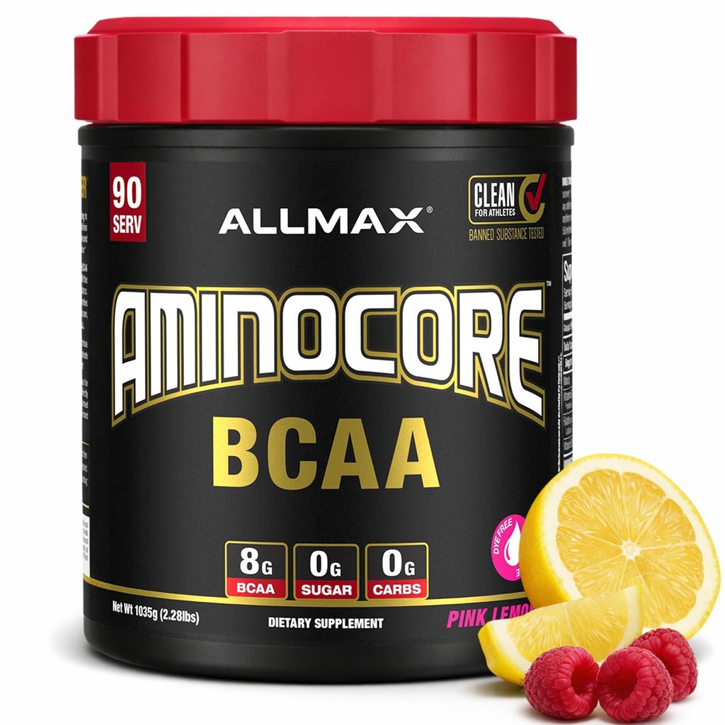 AlMAX 营养 AMINOCORE BCAA,粉红柠檬-945克 粉末-8.18克 分枝链 Amin 酸 人服-与 B 维生素-无填料或非BCAA 氨基-无糖-90克 服-