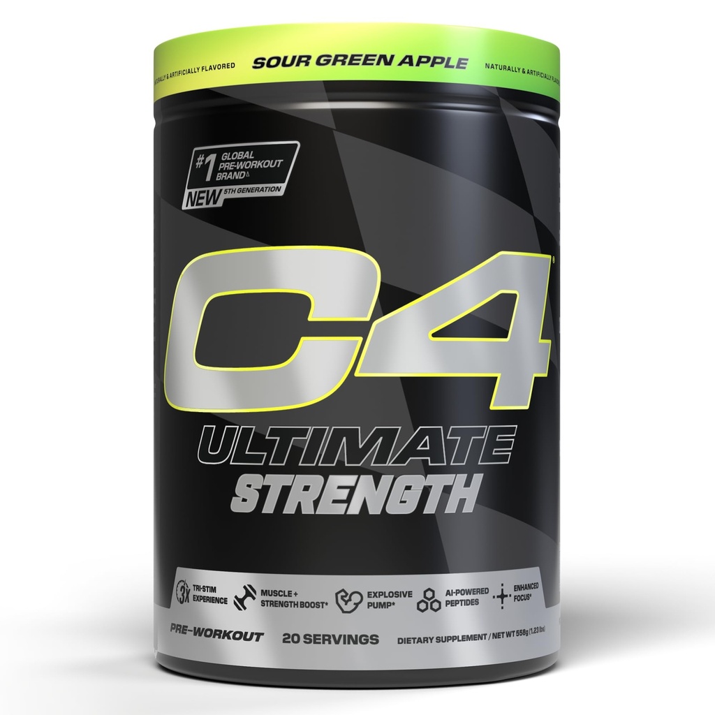 细胞素 C4 超强工作前粉 - 三进制体验300mg Cafeine+TeaCrine+Dynamine - Creatine & Beta-Alanine - 男女能量补充 - 酸绿苹果,20种服务