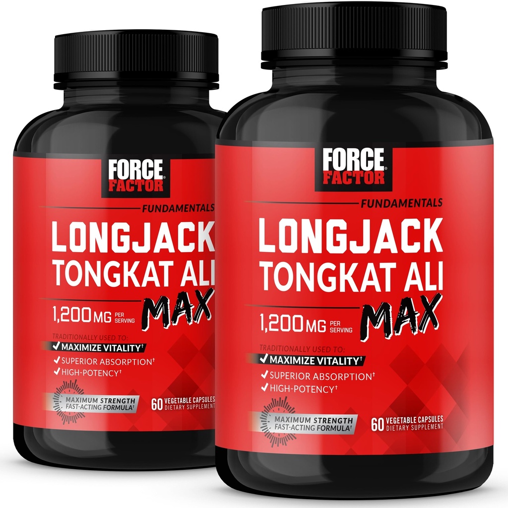 Tongkat Ali Max、Tongkat Ali 男配音、Male Stamina 和 生命力补充剂,主要天然成分用于高级吸收,1 200mg、120 Capsules、2-Pack