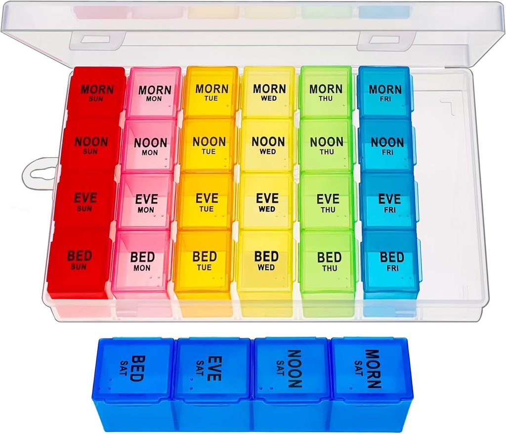 每周药丸组织者 4 Times a Day, Medical Organization Box, 旅行日药盒组织者 7 Day, Pill case, Pill容器持有者 Hold Vitamins/Fish Oils.