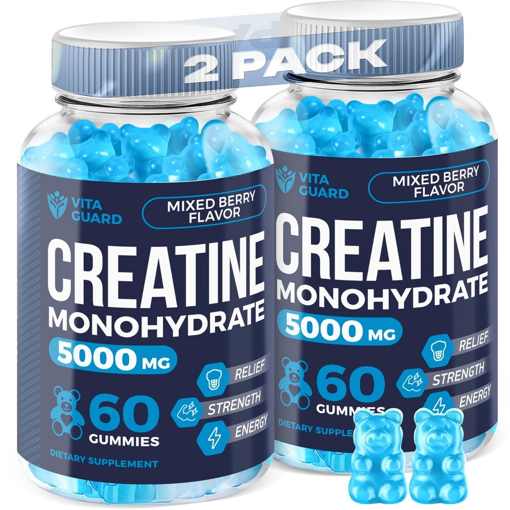 5000mg Creatine Monohydrate Gummys Formula for Men and Workout Explain (2 Pack) 男女超常肌肉构建器,能量助推器和预工作辅助器