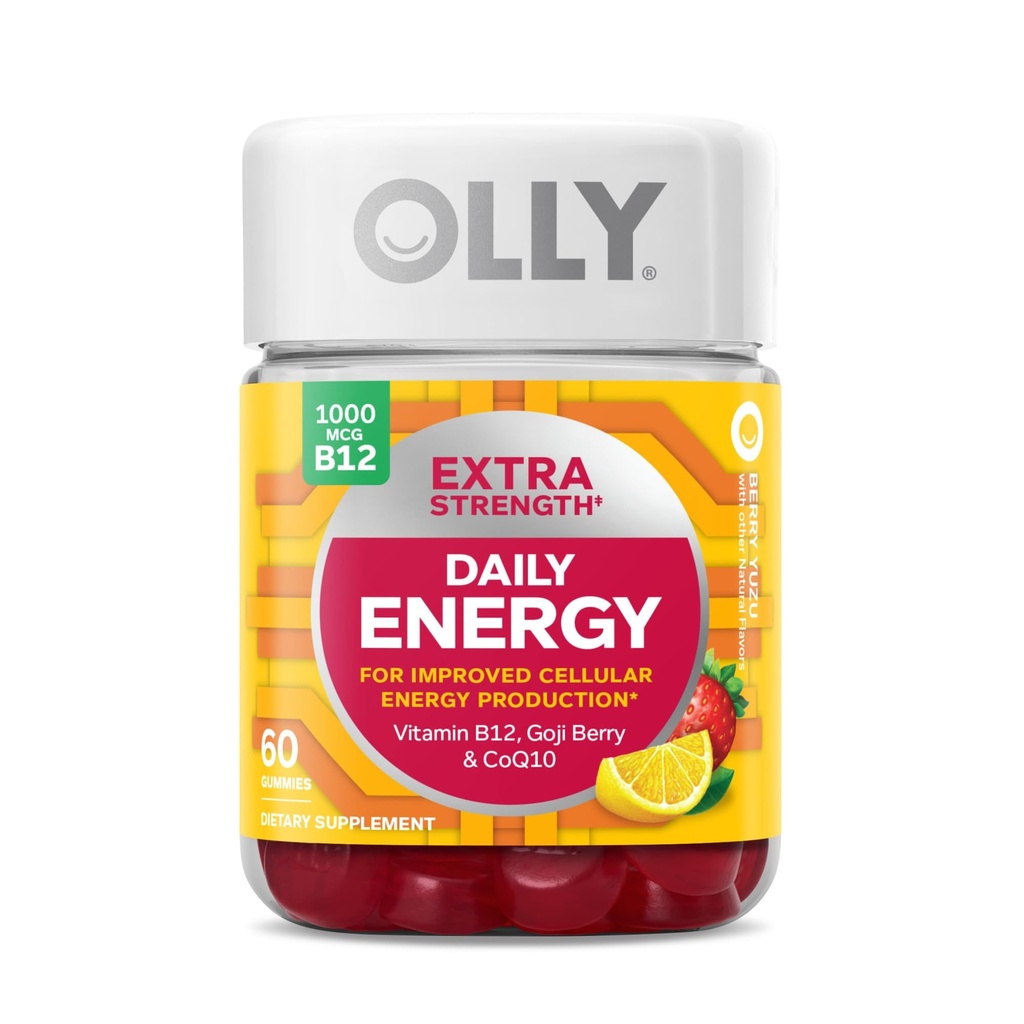 OLLY 超强发型,超强日能源,生物锡,喀拉丁,维生素B12,CoQ10,Goji Berry Gummy Supplement Bundle - 30计,60计