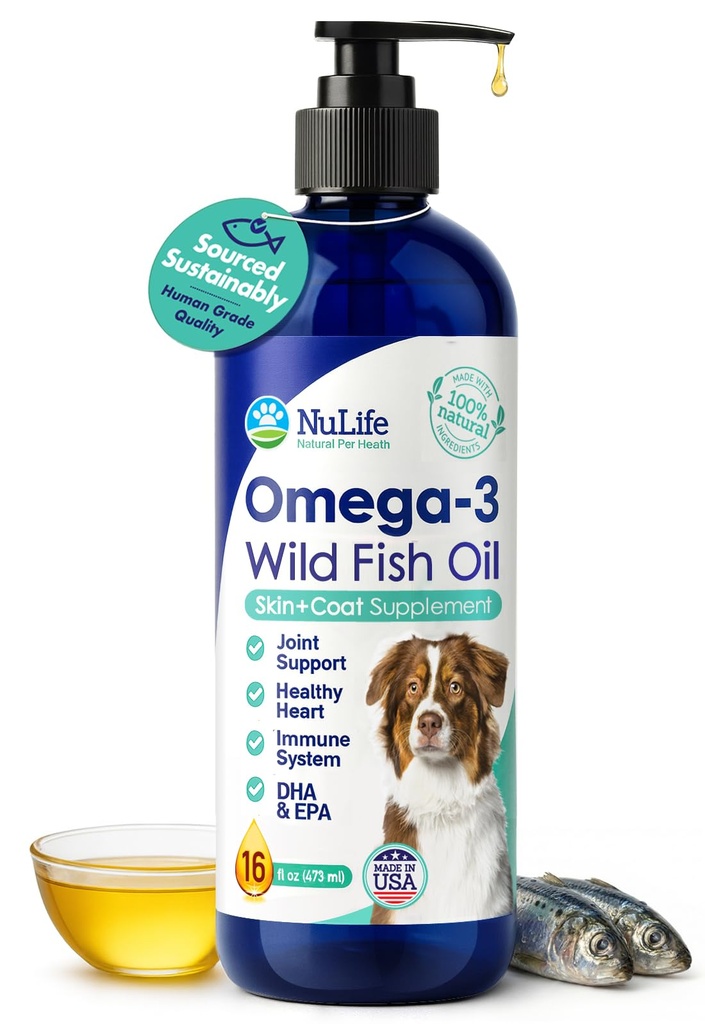 配有Omega 3、6和9脂肪酸的狗用液体鱼油、来自冰岛的野生酸、Skin和Coat Shedding、Ichy皮肤、过敏性、脑和心脏健康补充品、富于EPA + DHA - 16 oz