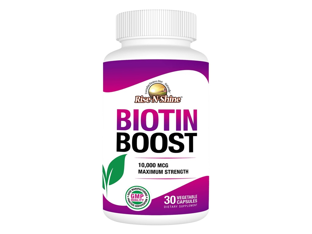 Rise-N-Shine Biotin 助推 1万 mcg Biotin 1000 mcg 支持头发,皮肤,钉子和拉什30 计数