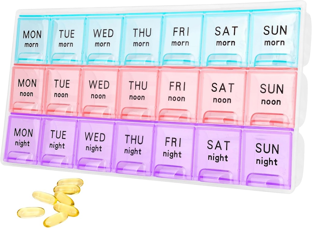 大型每周药丸组织者 3 Times A Day, Travel Pill cases, Moisture-Proof 7 Day Pill Contaner, Medicine Pill 组织者, 药丸维他命鱼油补充品的可携带性