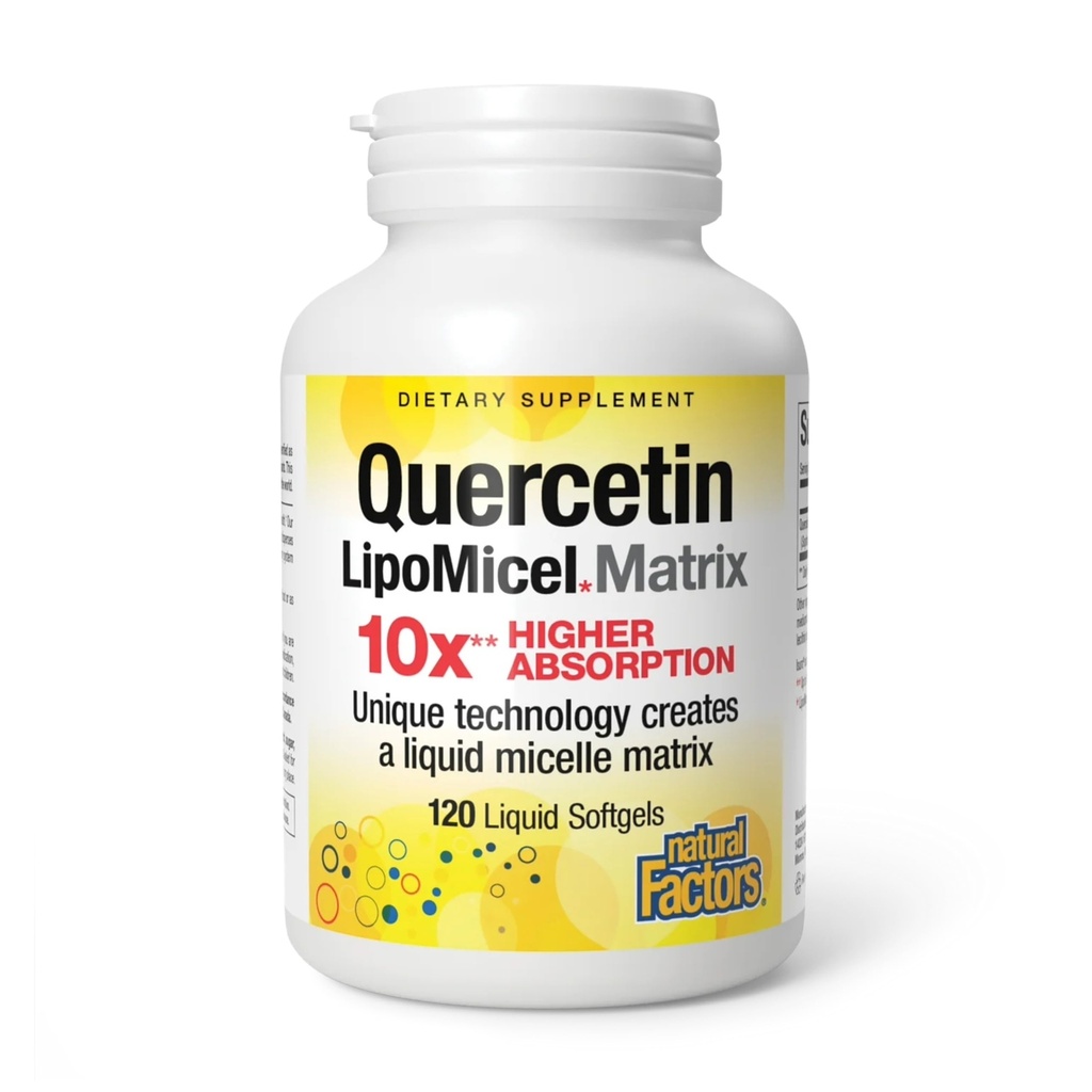 天然因子 Quercetin LipoMicel 矩阵 - 支持免疫健康 和 Capillary 健康 - 抗氧化剂支持补充剂 高吸附性 Quercetin - 120 软胶(120种服务)