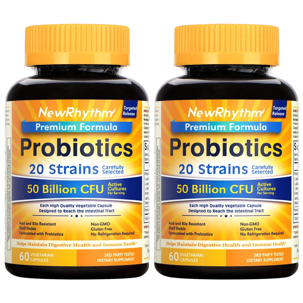 新韵律 Probiotics 50亿 CFU 20 Strains, 120 Veggie Capsules, 定向释放技术, 胃酸阻塞, 不需要冷冻, 非GMO, Gluten Free