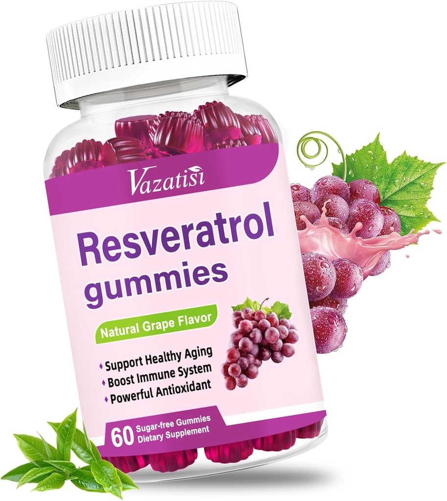 High Purity Resveratrol Gummys, 98% 与 Quercetin, Coq 10, 维生素C, 抗氧化剂 Reservatrol 补充剂, 抗衰老, 60 Gummys
