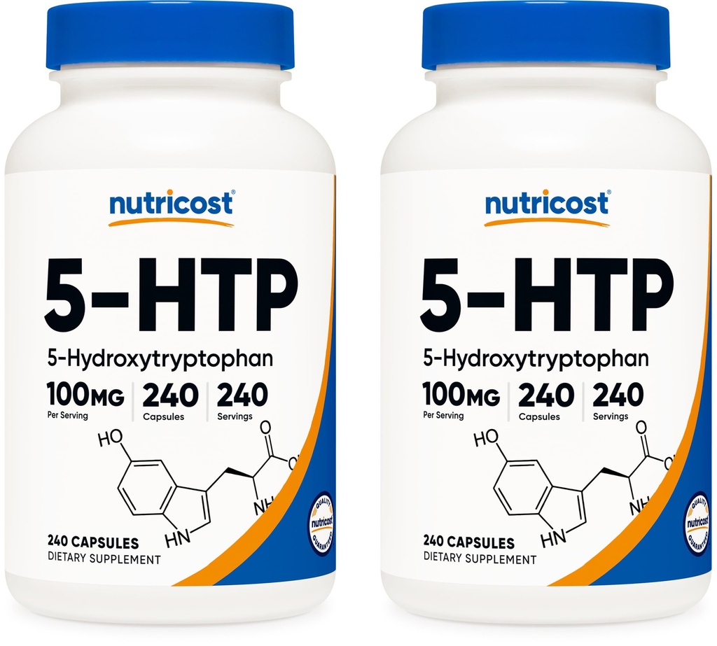 营养成本 5-HTP 100mg, 240 蔬菜卡普尔(5-Hydroxytryptophan) - 非GMO & Gluten Free(2瓶)