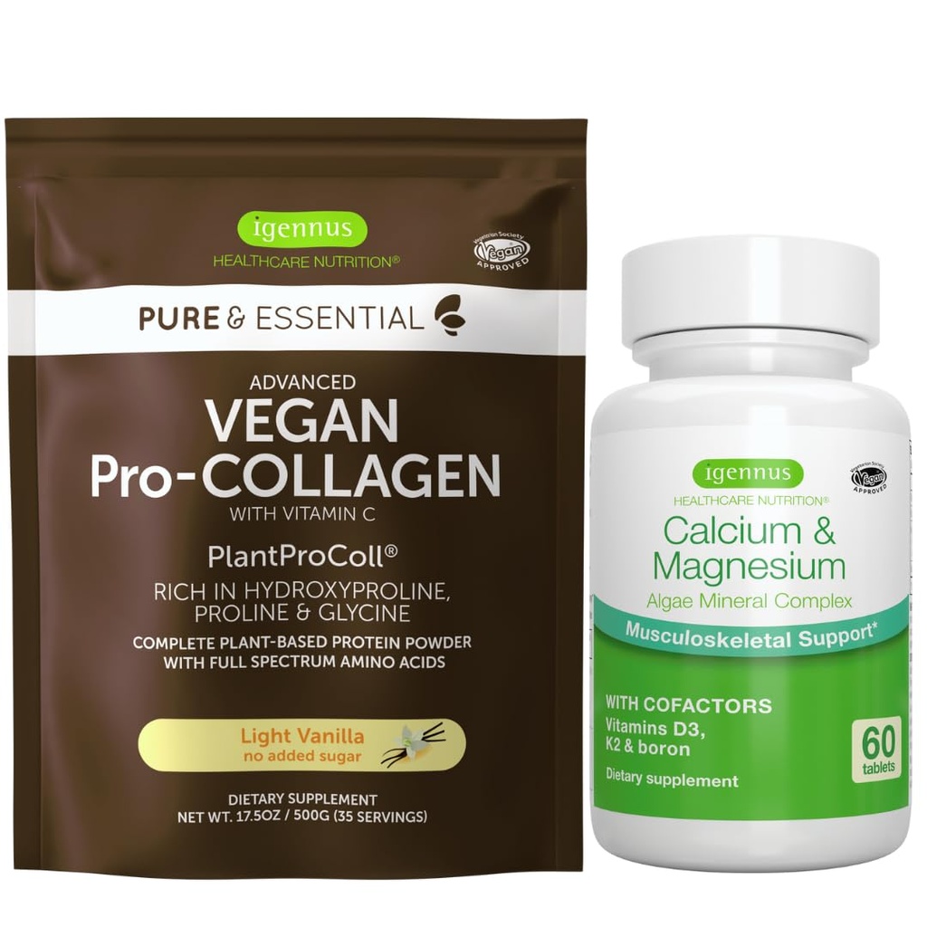Vegan Vanilla Collagen 蛋白质粉 + Calcium & Magnesium Complex Bundle, 综合骨支持, 作者 Igennus
